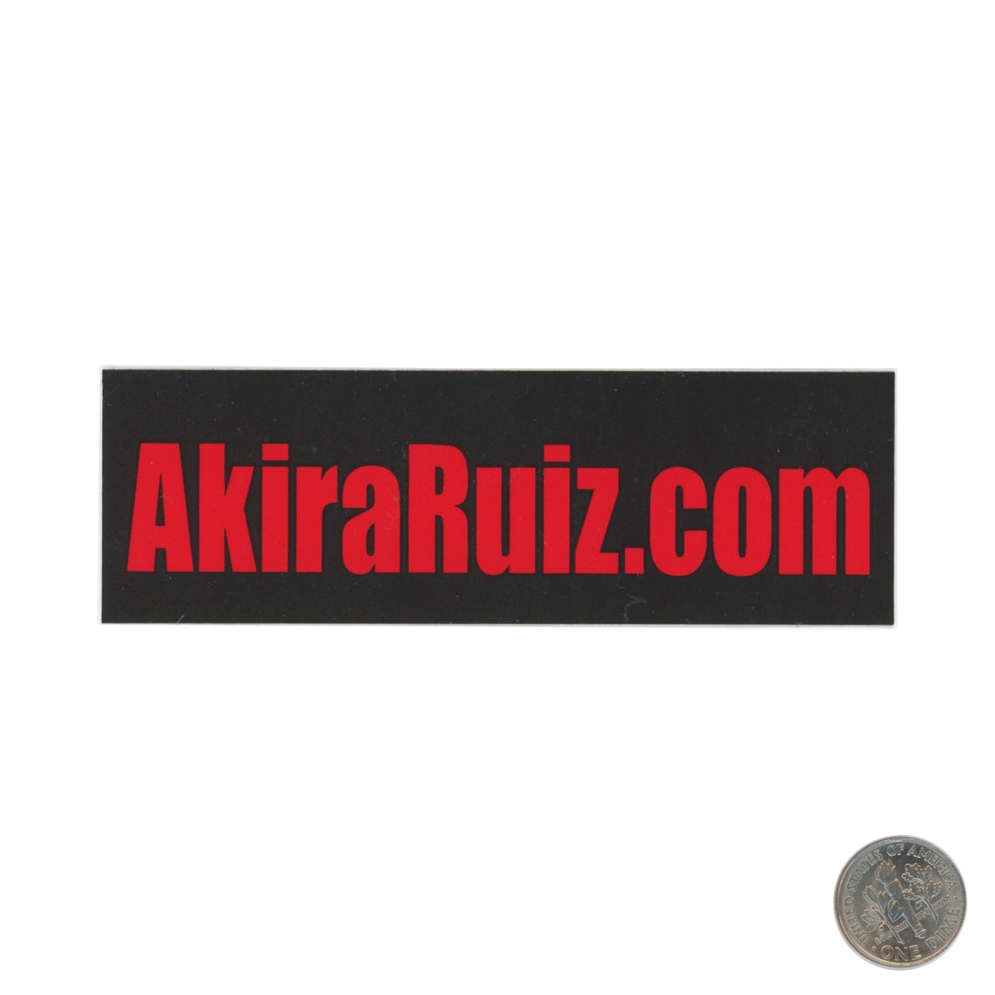 AKIRA RUIZ.com Black Orange Sticker with dime