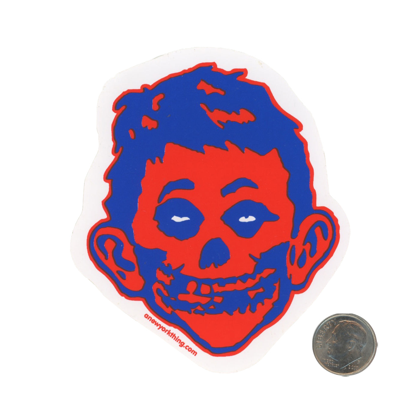 A NY Thing Alfred E. Newman Skull Sticker with dime