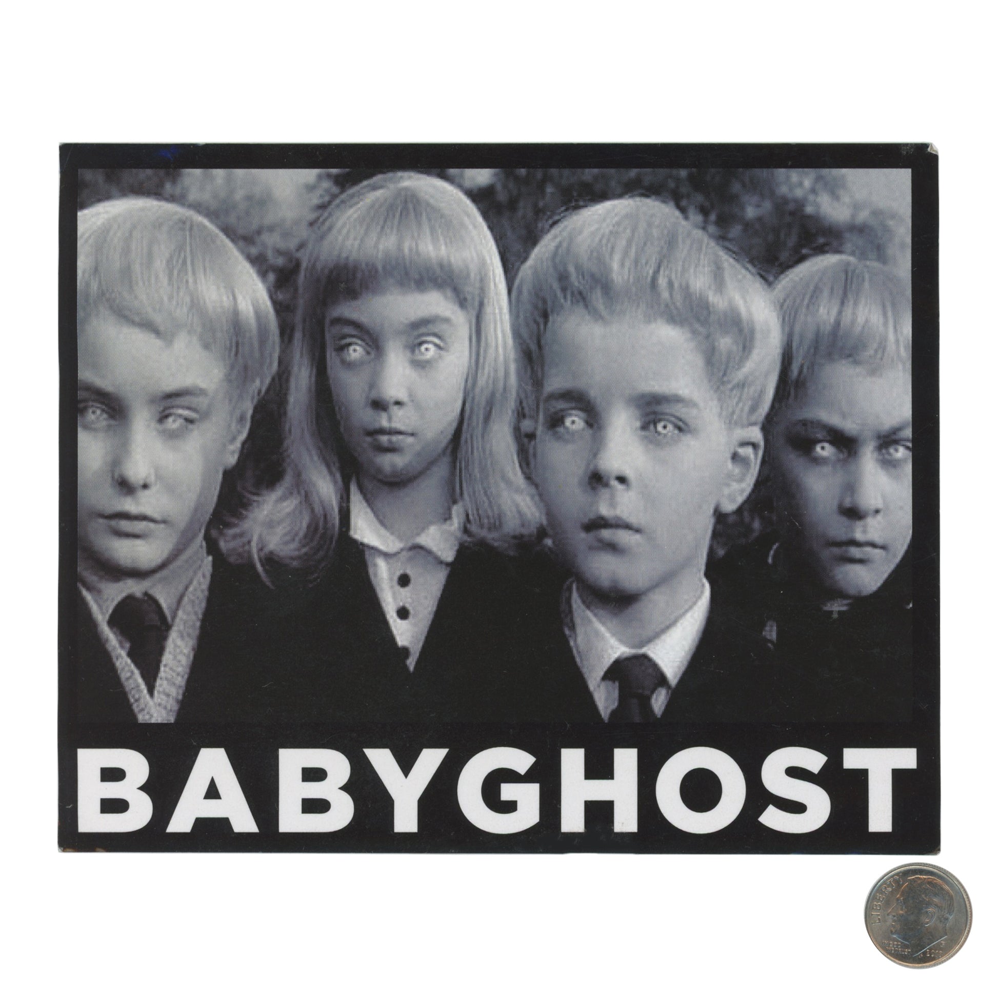 Baby Ghost Children Black & White Sticker with dime
