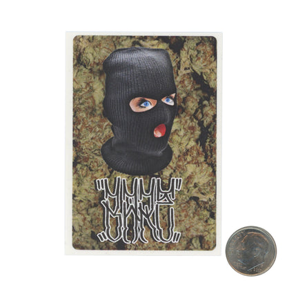 BareOne Girl in Mask and Cannabis Sticker 02 with dime