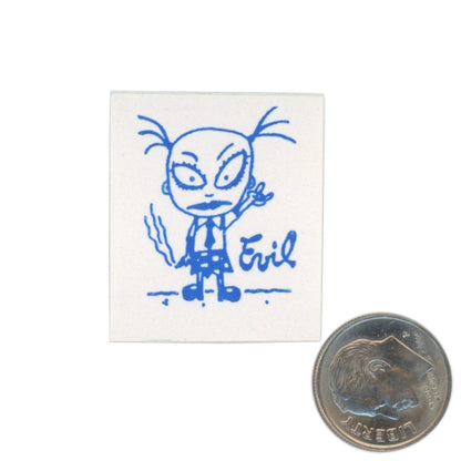 Evil Design Girl Drawing Sticker Blue with dime