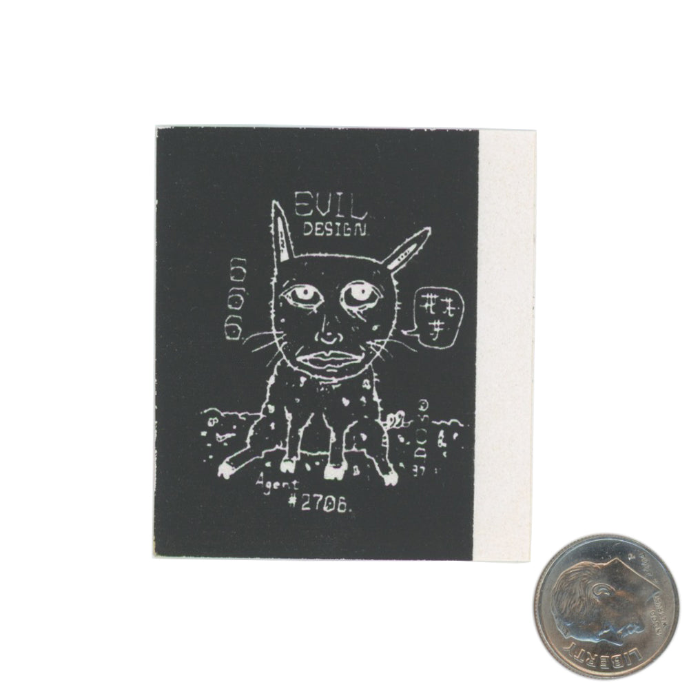 Evil Design Cat Drawing Sticker Black with dime
