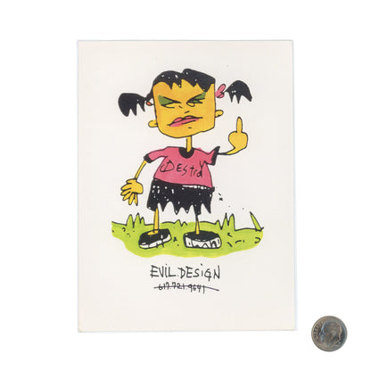Evil Design Colored Girl's Drawing Sticker with dime