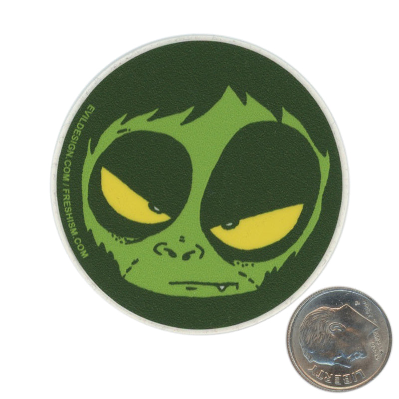 Evil Designer Green Face Sticker with dime