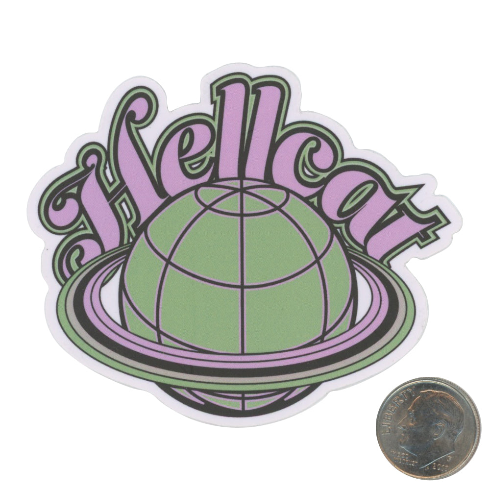 Hellcat Green Purple Globe Sticker with dime