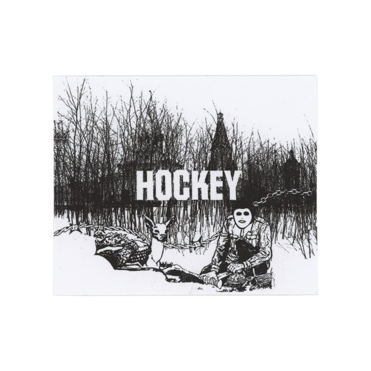 Hockey Man & Deer Black White Sticker