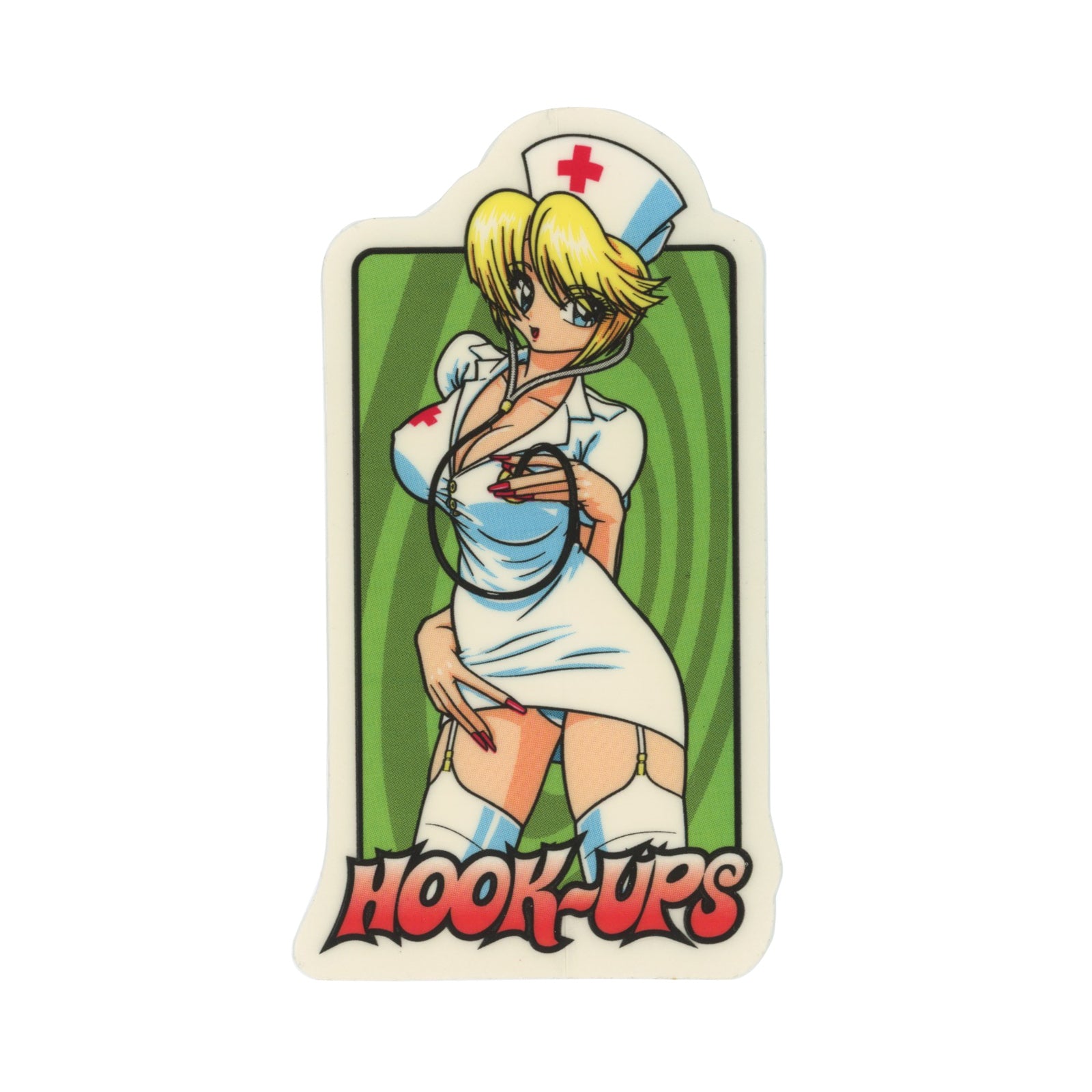 Hook Ups Skateboards Nurse W/ Stethoscope White Sticker