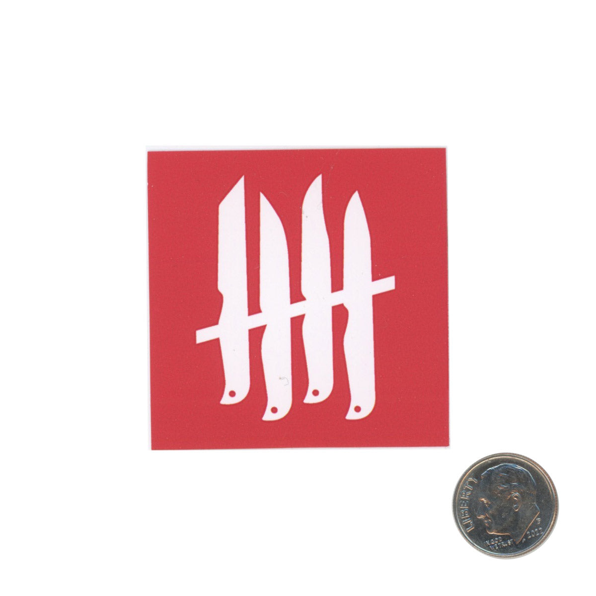 Knives Out! Square Sticker Red with dime