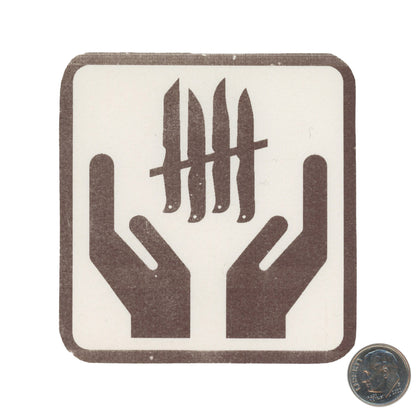 Knives Out! Knife & Peace Logo Sticker Brown