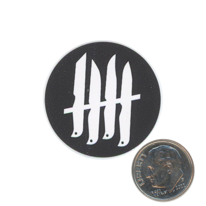 Knives Out Logo Round Sticker Black with dime