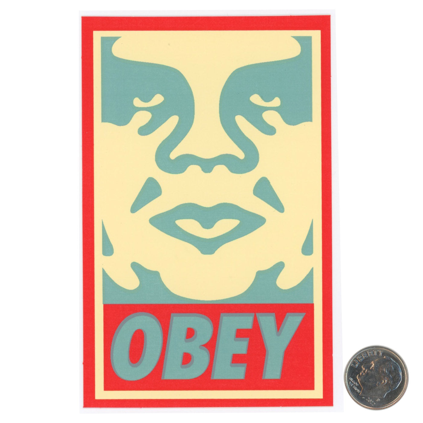 Shepard Fairey OBEY ORANGE BLUE Sticker 4 with dime