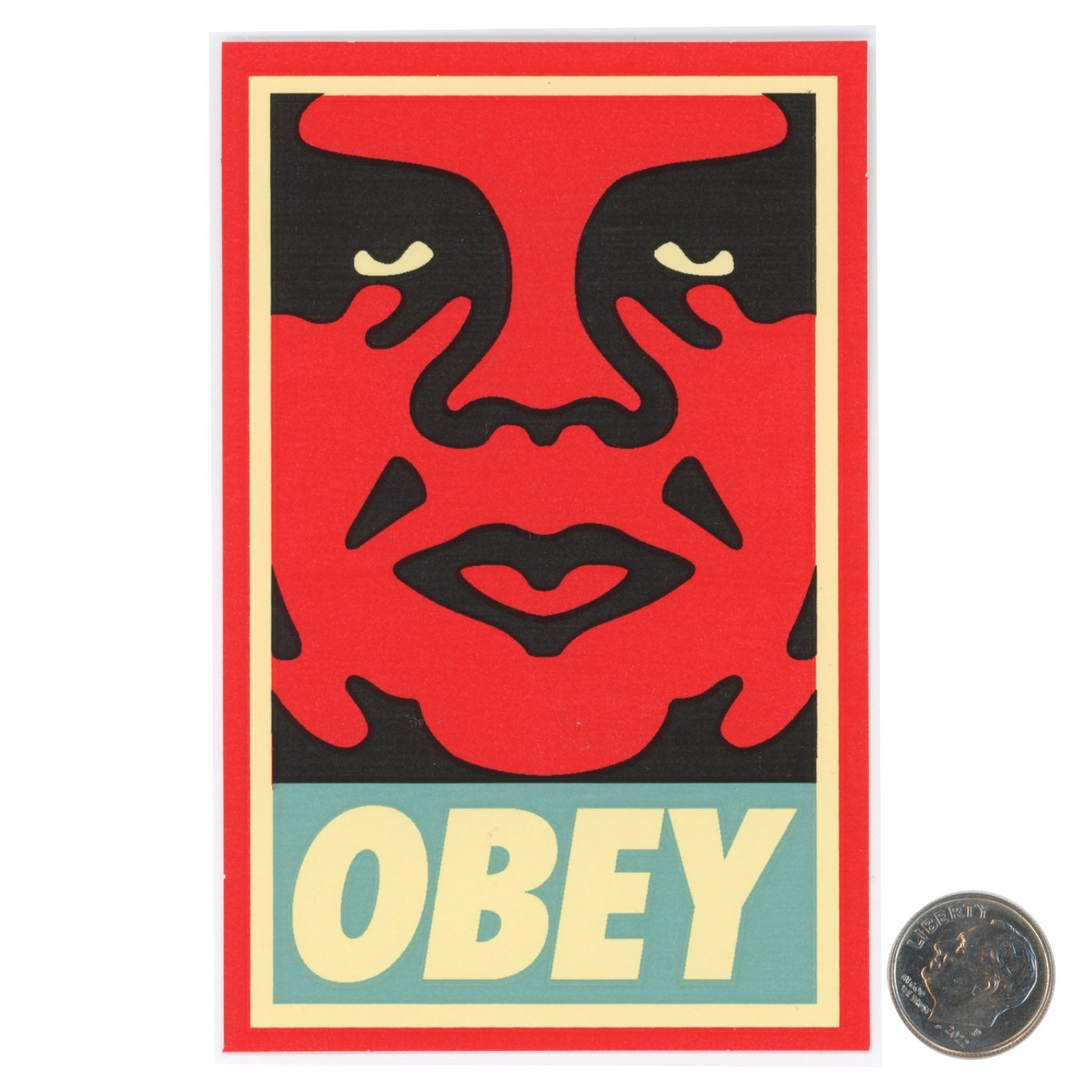 Shepard Fairey OBEY RED BLUE Sticker with dime