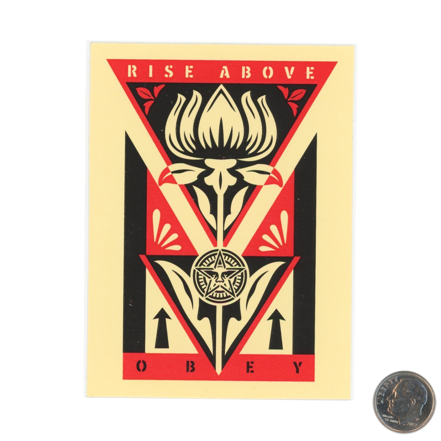OBEY Rise Above Lotus Sticker with dime