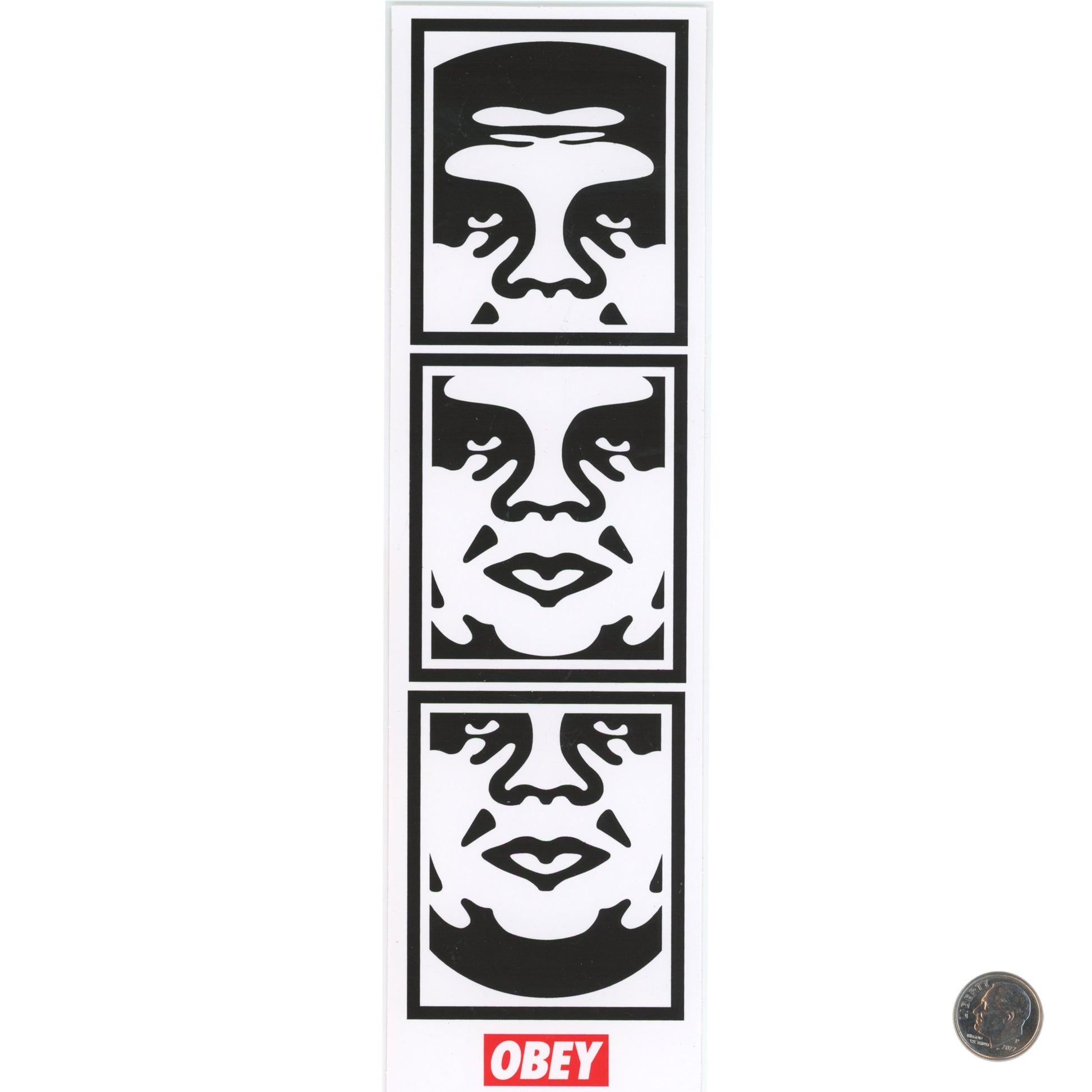 Shepard Fairey OBEY Three Face Black nad White Sticker with dime