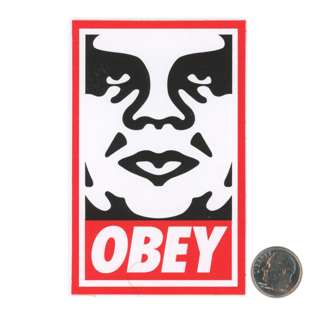 Shepard Fairey Obey Red Black Sticker with dime