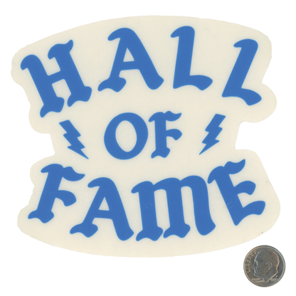 Hall of Fame Stylized Blue Logo Sticker with dime