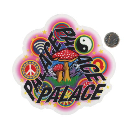 The Palace Mushroom Logo Sticker with dime