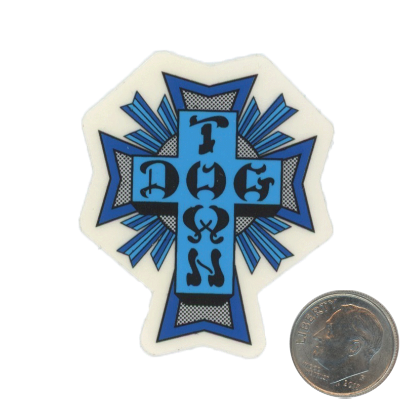 Dowgtown Skateboards Cross Small Blue Sticker with dime