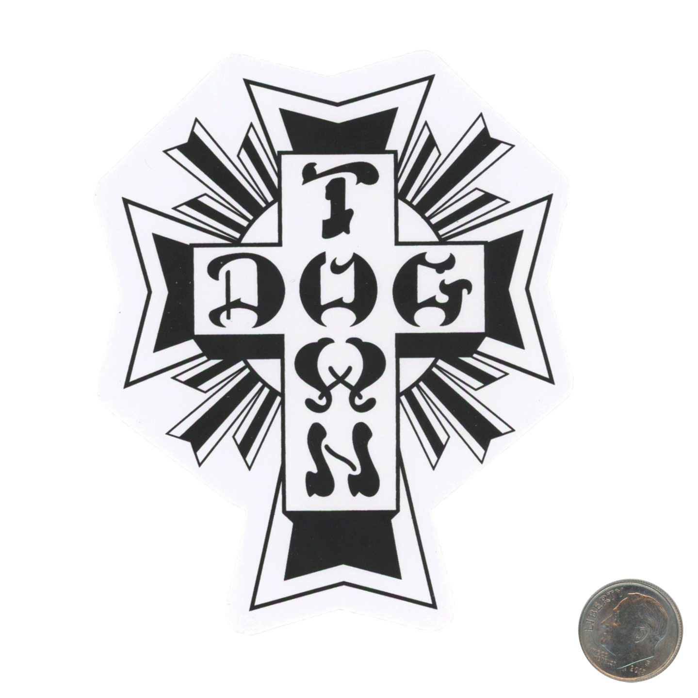 Dogtown Skateboards Cross Black & White Sticker with dime