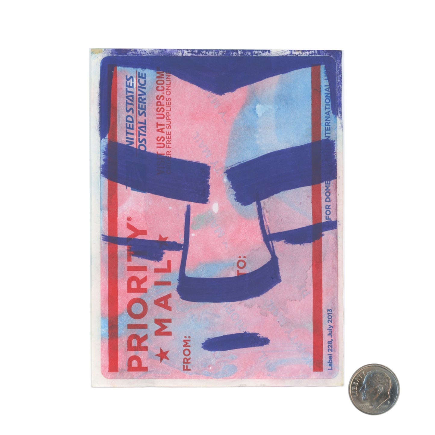 Ellis Disappointed Face USPS PRIORITY MAIL Blue Sticker with dime