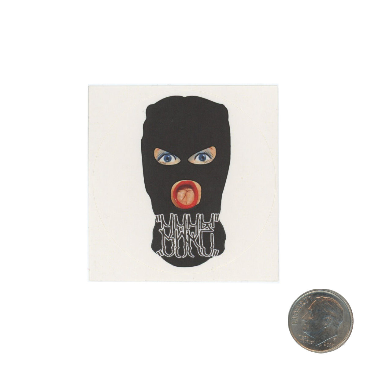 BareOne Girl in Mask Front Face Sticker with dime