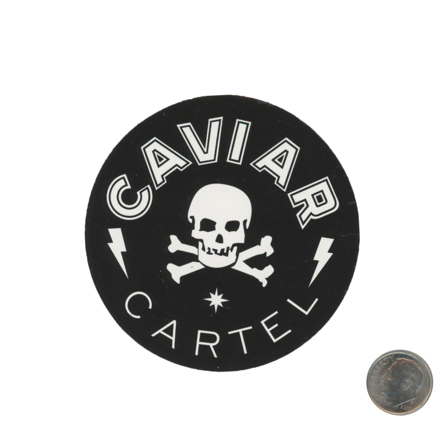 Caviar Cartel Skull And Crossbones Sticker with dime