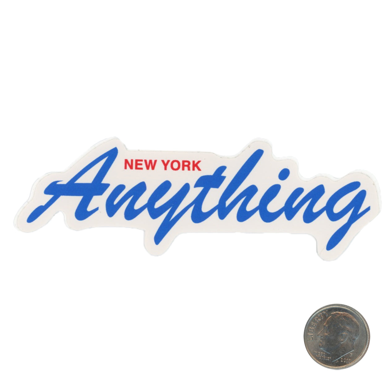 Anything New York Script Logo Blue Sticker with dime
