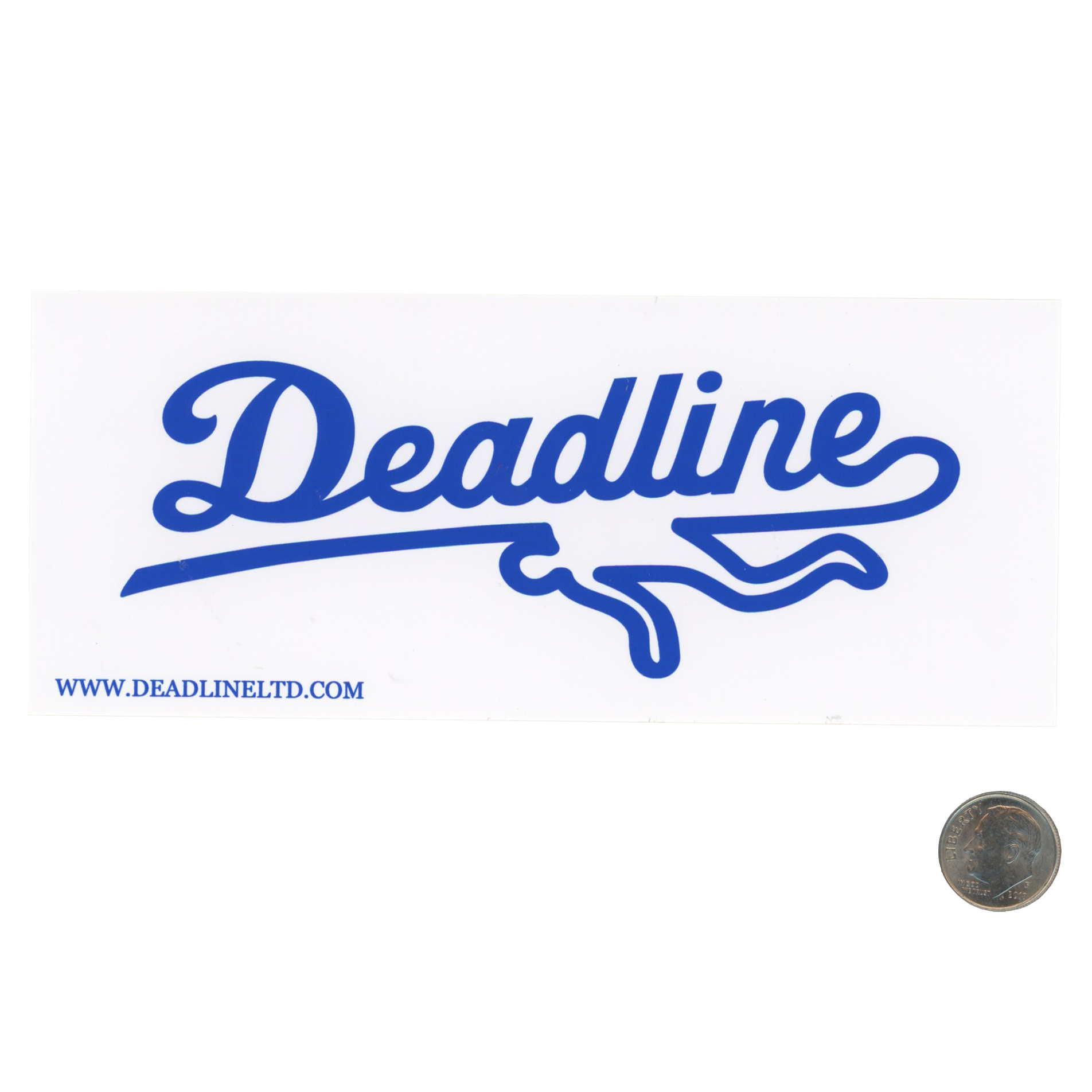 Deadline Blue Font Logo Sticker with dime