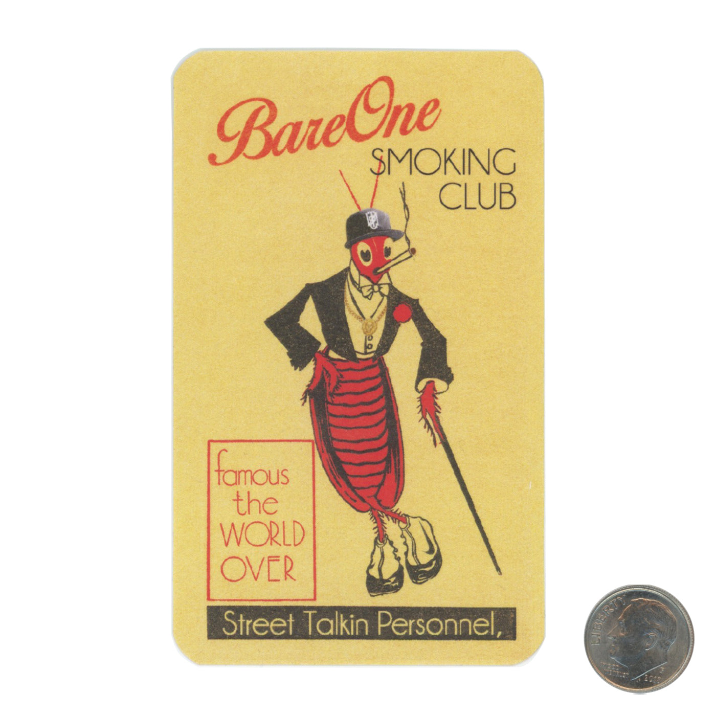 BareOne Smoking Club Grasshopper Sticker with dime