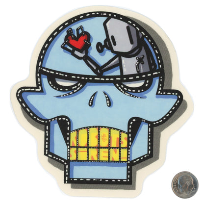 Matt Siren Robot Skull Blue Sticker with dime