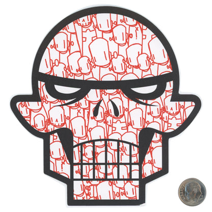 Matt Siren Group of Red Robots Skull Sticker with dime