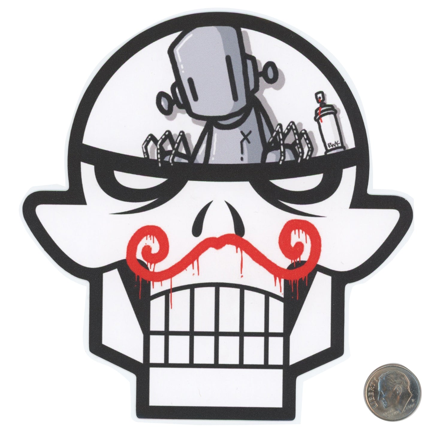 Matt Siren Group Red Moustache Skull Sticker