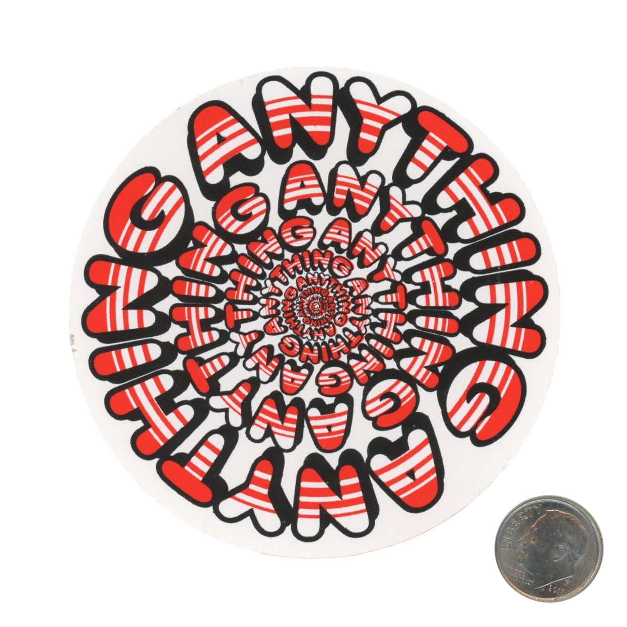 Anything Red Striped Spiral Sticker with dime