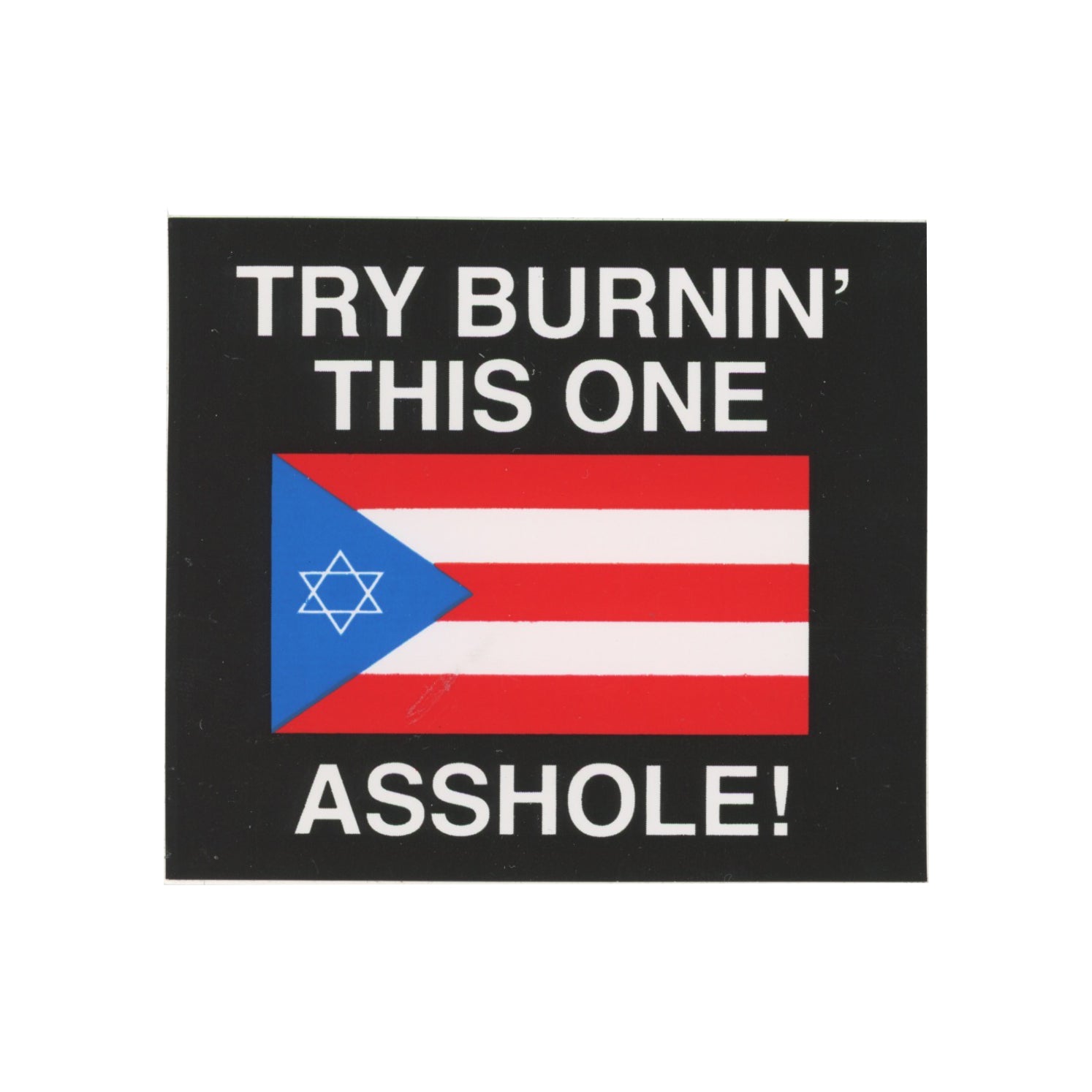 A NY Thing TRY BURNIN THIS ONE ASS HOLES Jewish Puerto Rican Flag Sticker