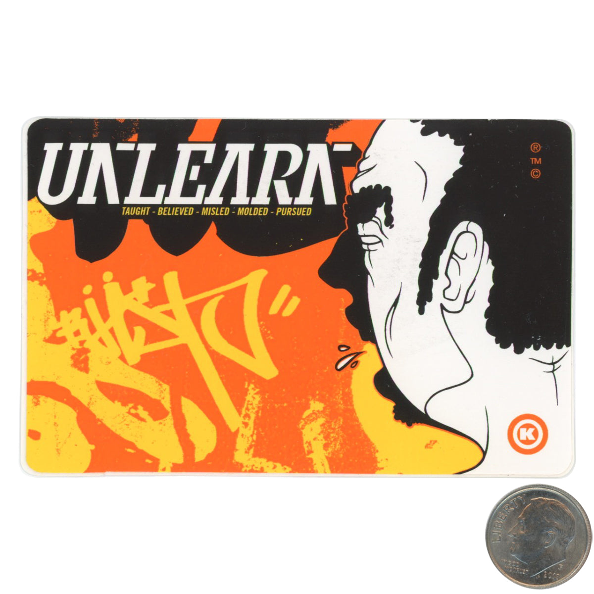 Dave Kinsey UNLEARN Fire Sticker with dime