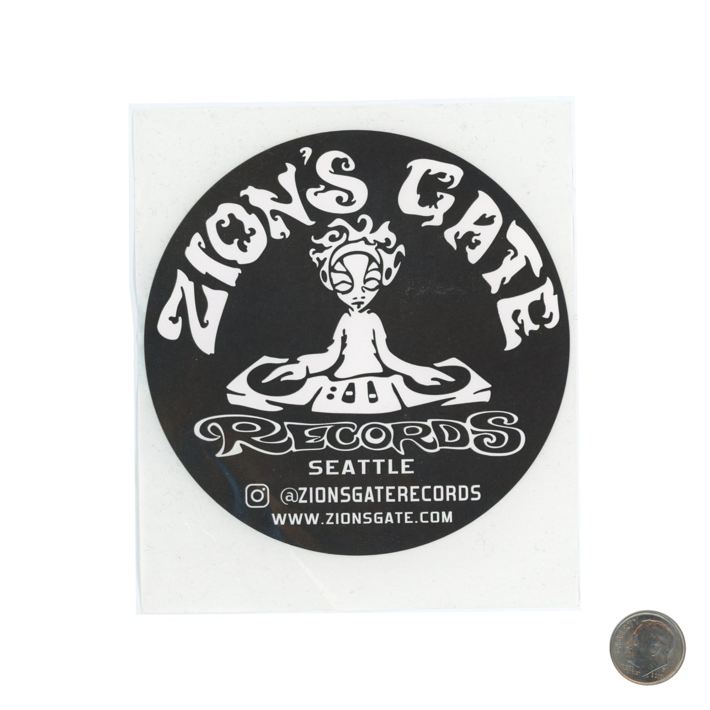 ZION'S GATE RECORDS DJ Black White Sticker with dime