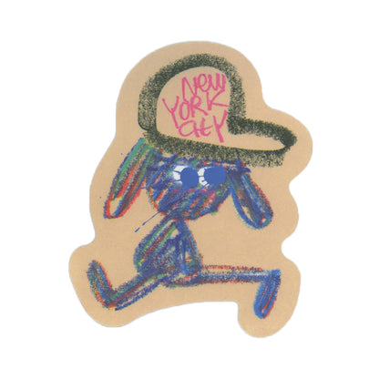 Jon Burgerman&nbsp;New York City hat&nbsp;crayon character sticker.