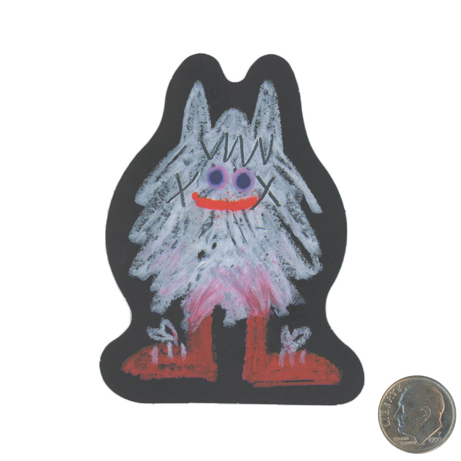 Jon Burgerman White Fur Crayon Character Sticker with dime