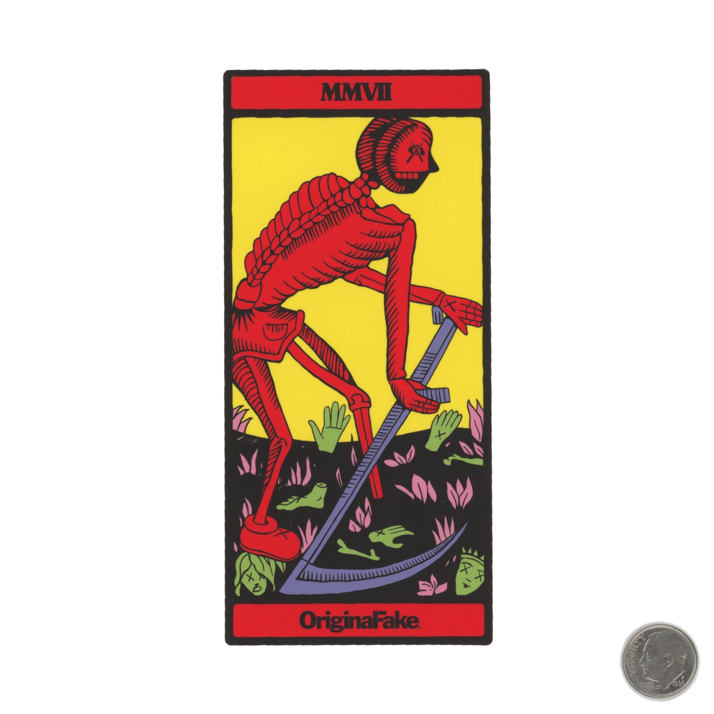 OriginalFake Kaws Red Tarot Card Sticker with dime