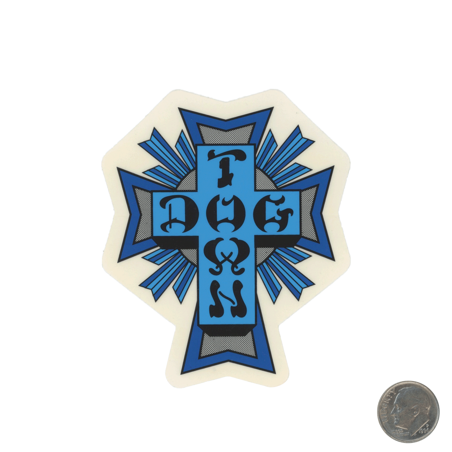 Dowgtown Skateboards Cross Medium Blue Sticker with dime