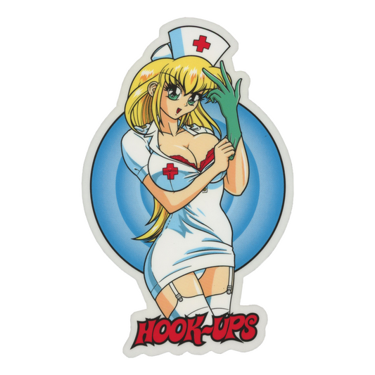 Hook Ups Skateboards Blonde Nurse Blue Sticker