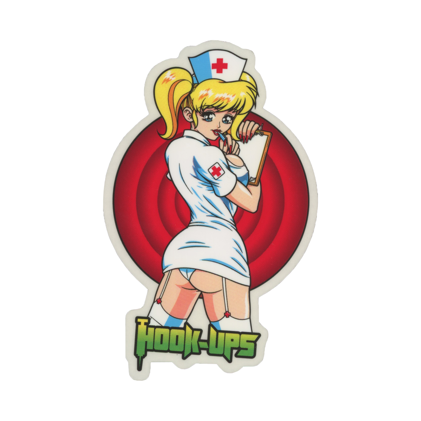 Hook Ups Skateboards Blonde Nurse W/ Clipboard Sticker