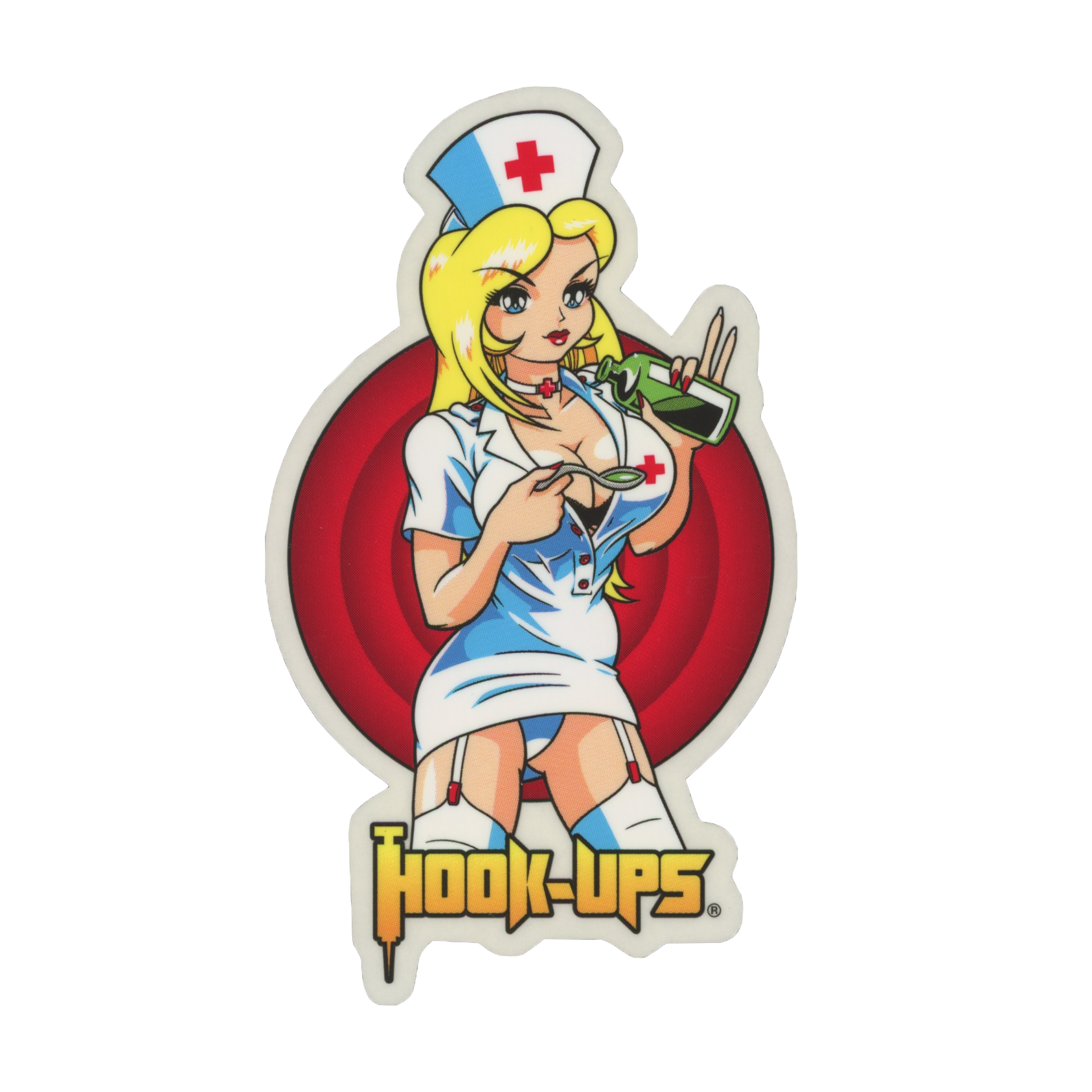 Hook Ups Skateboards Blonde Nurse W/ Medicine Sticker