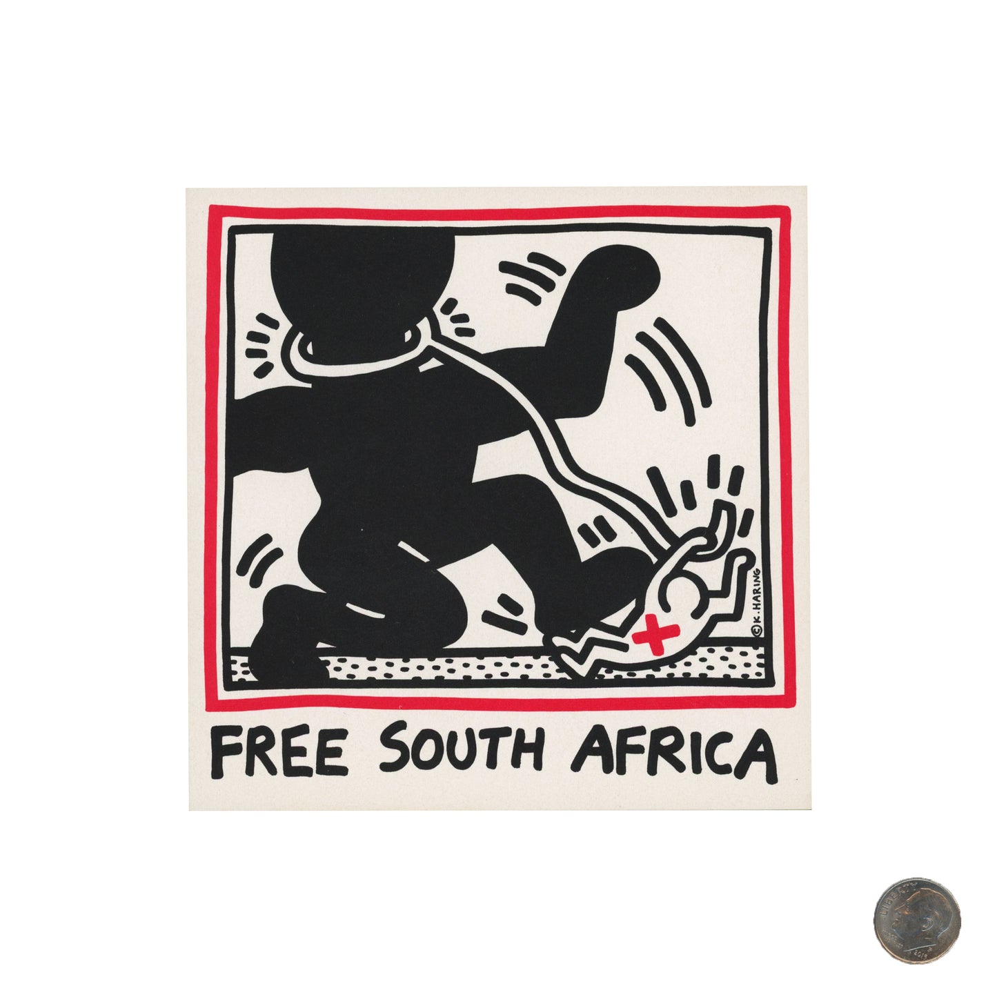 Keith Haring Free South Africa Sticker with dime