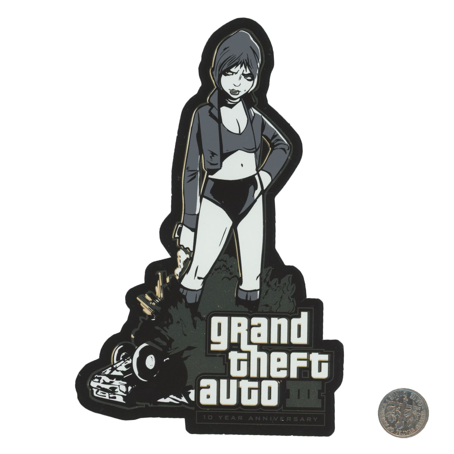 GTA III 10th Year Anniversary Misty Sticker with dime
