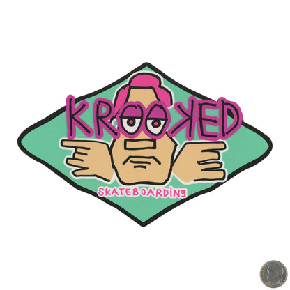 Krooked skateboarding face logo sticker with dime